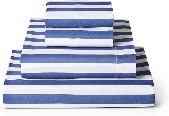 Mellanni Iconic 4-PC, Ultra Soft Sheet Set (King, Oxford Stripe Blue Nova) | 10M+ Sleepers. Lab-tested: Sleeps Cool, Stays Bright, Strong, Smooth. Good Housekeeping Best Bedding, 7 yrs running.