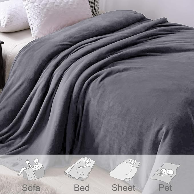 Exclusivo Mezcla Soft Fleece Throw Blanket for Couch, Dark Grey | 50x60 Inches, Double-Sided Brushed Flannel, Lightweight Plush Cozy Blanket for Home Decor, All Season, Machine Washable