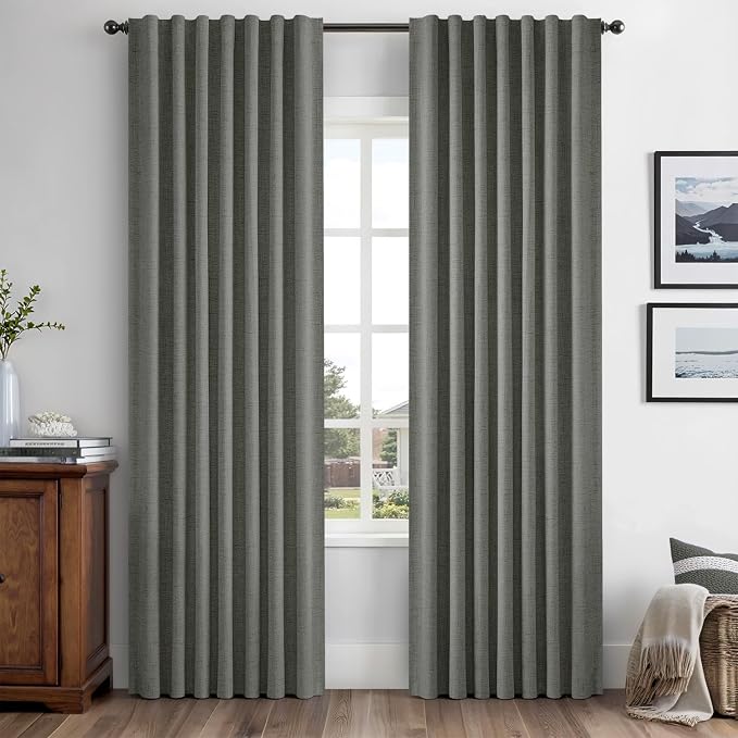 MIULEE 100% Blackout Linen Curtains 42 x 72 Inch Dark Grey 2 Panels | Thermal Insulated, Room Darkening Drapes for Bedroom Living Room, Back Tab Rod Pocket Pinch Pleated, Solid Luxury Decor