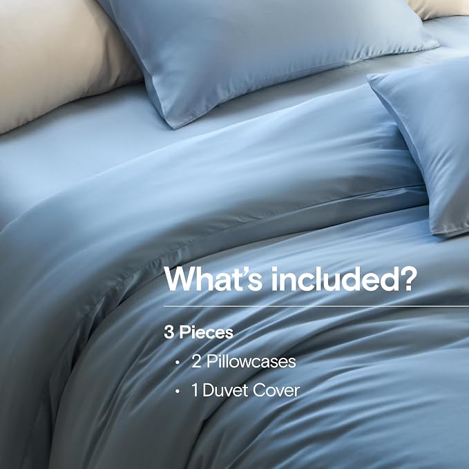 DOZ Duvet Cover Set, 100% Viscose derived from Bamboo, Organically Grown, Buttery Soft, Cooling Duvet Covers, High GSM, 1 Duvet Cover and 2 Pillowcases, 90"x90" (Sky, Full/Queen)