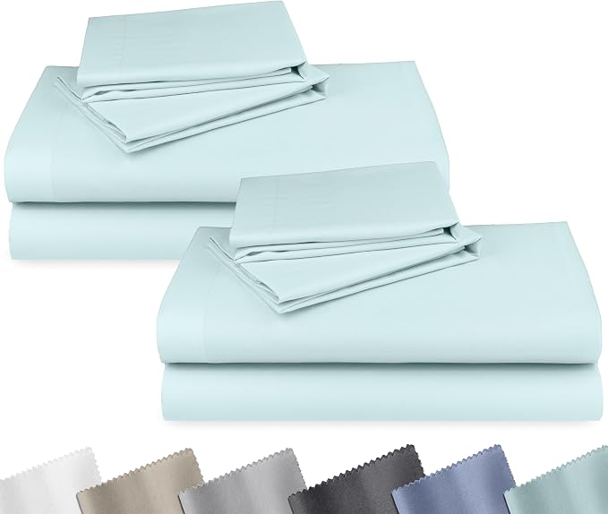 2-Pack Soft Natural 100% Cotton Sateen Queen Sheet Set Deep Pocket, Seafoam | Backed by Good Housekeeping Seal, Light & Breathable For Hot Sleepers, 14" Deep Pocket, All-Around Elastic, Durable