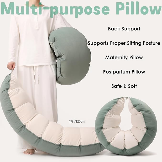 Peallow(Pat. Pend) – Long Round Body Pillow for Adults, Bolster Pillow for Sleeping, Soft and Supportive Pillow for Sleeping & Lumbar Support