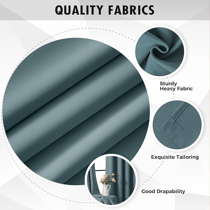 MIULEE Greyish Blue Blackout Bedroom Curtains Drapes 84 Inch Long 52"x84" | Grommet Top, Room Darkening Window Drapes, Privacy Protection, Thermal Insulated, Heat Blocking, Light Blocking