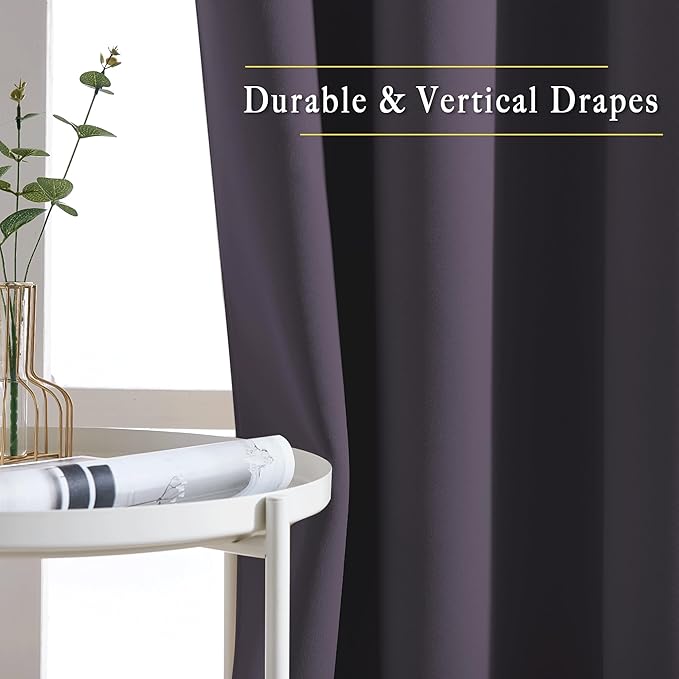 NICETOWN Block Window Curtains 84" Length - Home Fashion Greyish Purple Solid Grommet Room Darkening Window Treatments for Hall Room, 1 Pair, 52" Wide by 84" Long