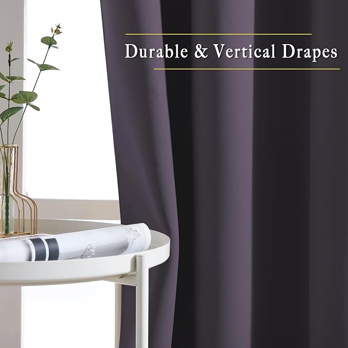 NICETOWN Bedroom Blackout Curtains and Drapes 54" L - Window Treatment Thermal Insulated Solid Grommet Blackout Draperies for Home Office (Greyish Purple, 2 Panels=92" Wide)