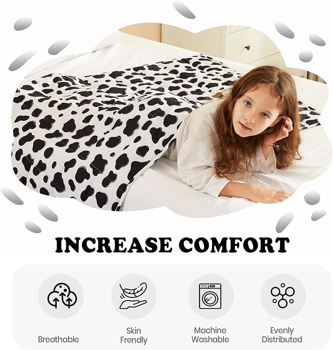 Weighted Blanket - 10 lbs Cow Pattern Heavy Blanket - Small Size Breathable Lap Blanket(50"x60", 10 lbs)