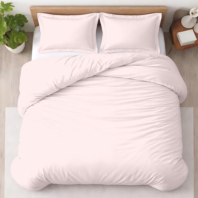 3 Pc Duvet Cover King Size Set-100% Egyptian Cotton 600 Thread Count Ultra Soft Premium Durable Comforter Cover Zipper Closure & Corner Ties - (Pink Blush, 104" X 94")