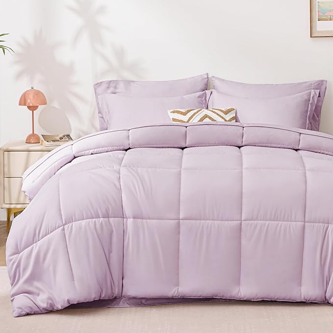 Love's cabin Twin XL Comforter Set Light Purple, 5 Pieces Twin XL Bed in a Bag, All Season Bedding Sets with 1 Comforter, 1 Flat Sheet, 1 Fitted Sheet, 1 Pillowcase and 1 Pillow Sham