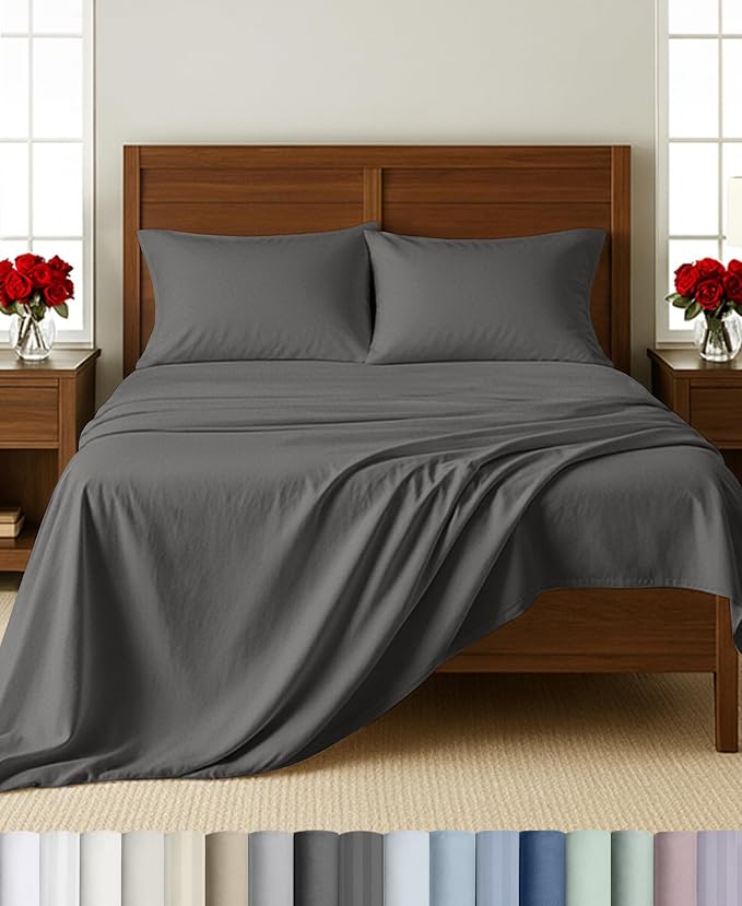 California Design Den Softest 100% Cotton Sateen Twin XL Sheet Sets, 3 Pcs | Soft 500 Thread Count Backed by Good Housekeeping Seal, All-Around Elastic, Easy Care, OEKO-TEX certified - Dark Grey