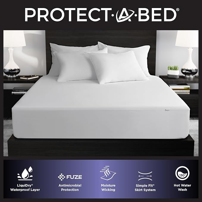 Protect-A-Bed Essential Waterproof Mattress Protector, Full | Waterproof mattress protector with breathable quiet fabric protects against spills and dust mites for 11-18 inch mattresses