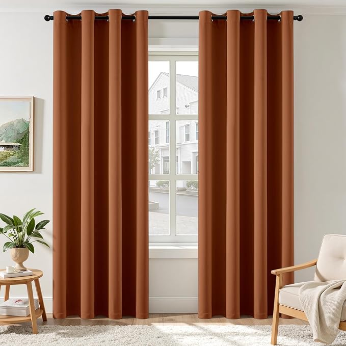 MIULEE Terracotta Blackout Bedroom Curtains Drapes 84 Inch Long 52"x84" | Grommet Top, Room Darkening Window Drapes, Privacy Protection, Thermal Insulated, Heat Blocking, Light Blocking