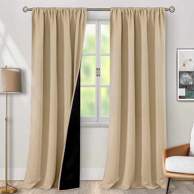 BGment Beige Blackout Curtains for Living Room 95 Inch Length 2 Panels | Thermal Insulated, Room Darkening Curtains, Rod Pocket Soundproof, Bedroom Window Curtains, 52 x 95 Inch