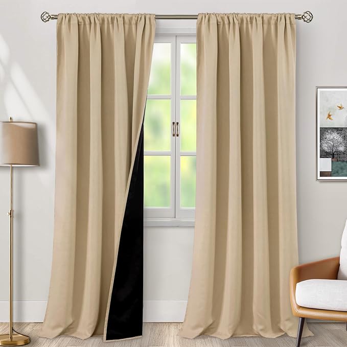 BGment Beige Blackout Curtains for Living Room 108 Inch Length 2 Panels | Thermal Insulated, Room Darkening Curtains, Rod Pocket Soundproof, Bedroom Window Curtains, 52 x 108 Inch