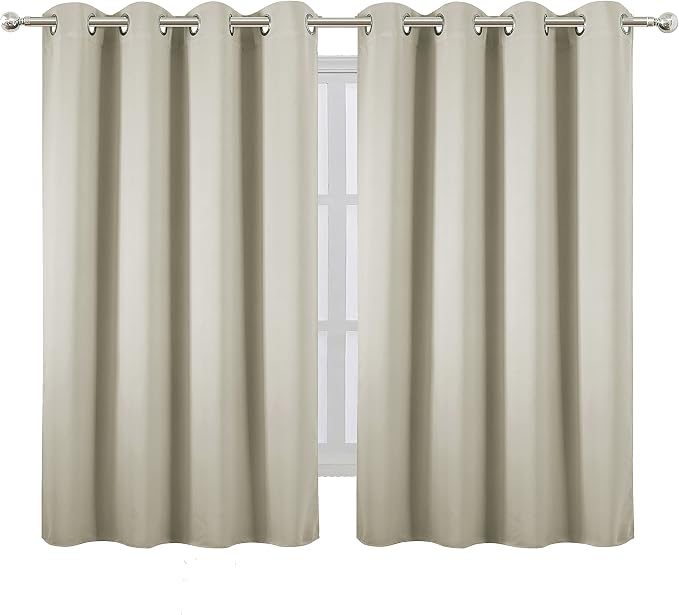 Light Beige Blackout Curtains/52 x 45 Inch Length Kids Curtains/Set of 2 Panels Grommet Bedroom Curtains for Living Room