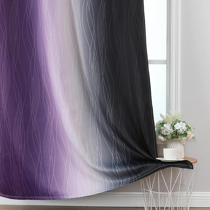 Black and Purple Ombre Blackout Curtains 96 Inch Length | Room Darkening Curtains for Bedroom, Thermal Insulated,Energy Saving,Grommet Window Drapes for Living Room,52Wx96L,2 Panels