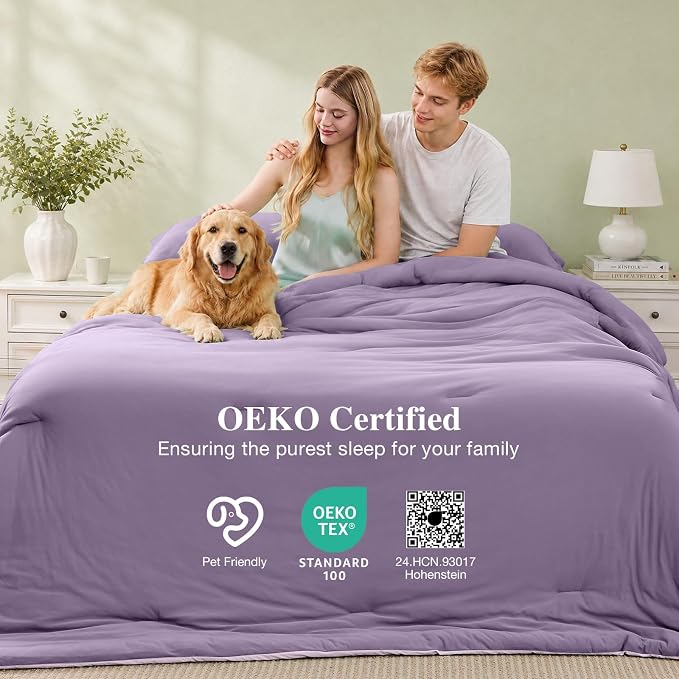 Cooling Comforter Set Twin XL Size, Lightweight Summer Comforter for Hot Sleeper, Reversible Bedding with ICY Cooling Surface, Includes 1 Comforter (68"x 88") and 2 Shams (20"x 26"), Lavender