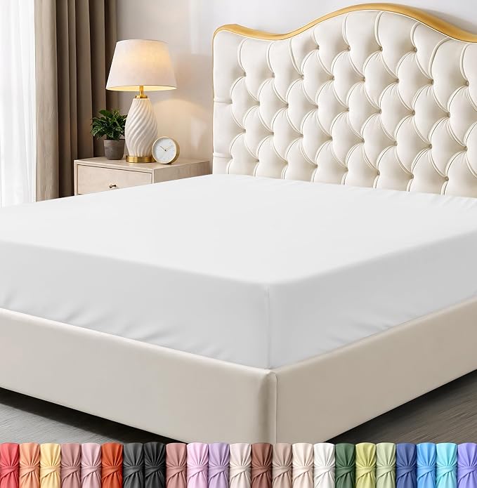Full Fitted Sheet, Ultra Soft Fits Up to 16 Inch Deep Pocket, White | Hotel Comfort, Cooling & Breathable Cotton like Polyester, Easy Fit, Wrinkle & Fade Resistant, Snug Fit, Easy Care, Oeko-Tex