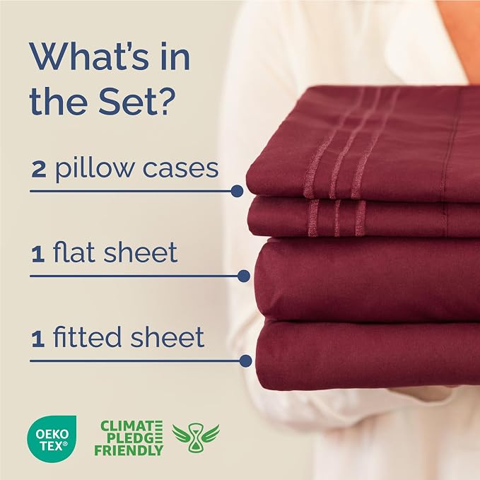 Full Size 4 Piece Sheet Set - Comfy Breathable & Cooling Sheets - Burgundy | Hotel Luxury Bed Sheets for Women & Men, Deep Pockets, Easy-Fit, Extra Soft and Wrinkle Free Sheets, Oeko-Tex Bed Sheet Set