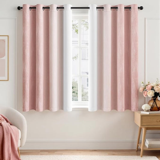 MIULEE Pink and Greyish White Ombre Blackout Curtains 52Wx63L Set of 2 | Full Room Darkening,Thermal Insulated,63 Inch Long,Grommet Drapes for Bedroom/Living Room,Modern Window Treatments