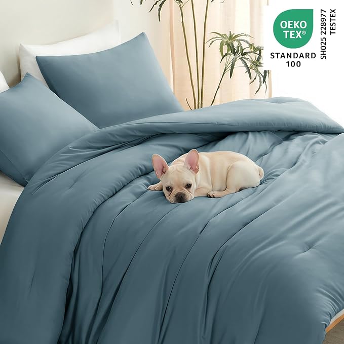 Twin Comforter Set, 2 Pieces Down Alternative Bedding, Mineral Blue | 270 GSM Twin XL College Dorm Comforter with 4 Corner Ties Use as a Duvet Insert, OEKO-TEX Certified, 1 Pillowcase, 68 x 88 in