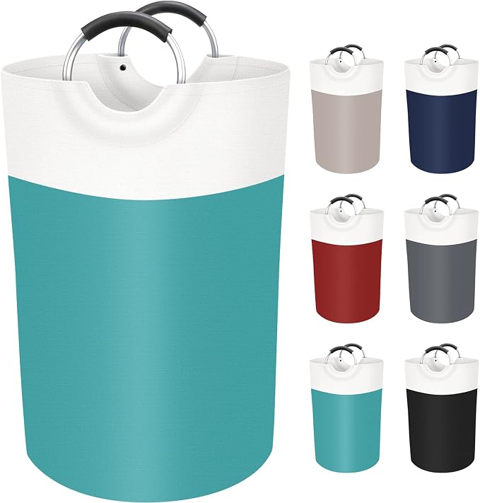 BlissTotes 75L Laundry Basket, Freestanding Collapsible Hamper, Green | Collapsible Dirty Clothes Hamper, Foldable Laundry Bag for Dorm, Waterproof Fabric, Padded Aluminum Handles