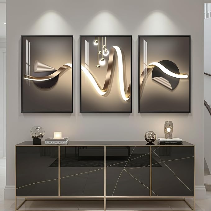 Cuspin Large Modern Luxury Black and Gold Wall Art, 3 Piece 24x36 In | Abstarct geometric pictures, Crystal coating art prints, Elegant wall art for living room bedroom dining room hallway office