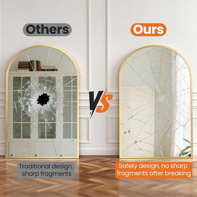 Sweetcrispy 38x30 Bathroom Mirrors for Wall, Arched Mirror for Over Sink | Metal Framed HD Shatter-Proof Glass, Decor Wall Mirror for Entryway, Living Room, Bedroom, Gold