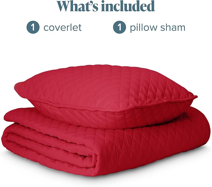 Bare Home Coverlet Set - Twin/Twin Extra Long - Lightweight Bed Decor - Comforter Alternative - All-Season Quilted Bedspread (Twin/Twin XL, Red)