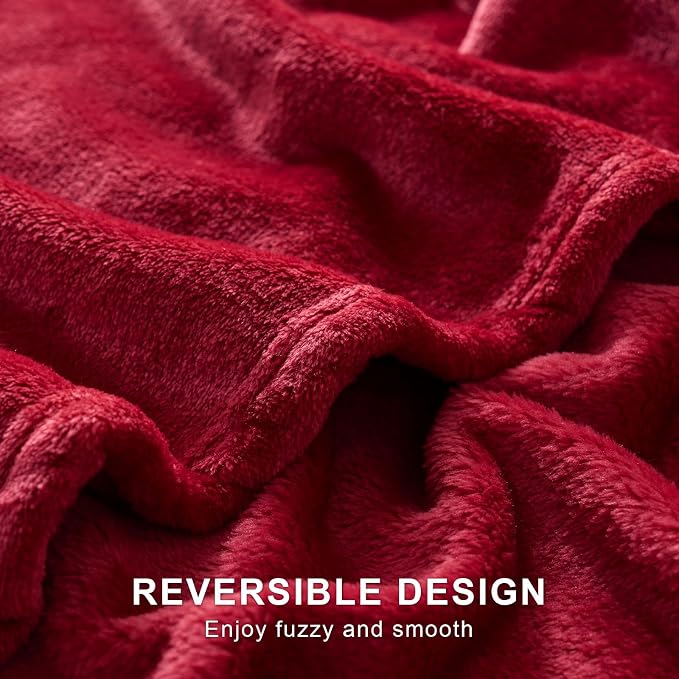 Hansleep Queen Red Fleece Blanket, Soft Flannel Bed Blanket | Fuzzy Cozy Blanket 90x90 Inches, Multi-use for Bed, Sofa, Couch, Travel, Camping, All Season Warm Lightweight Cover