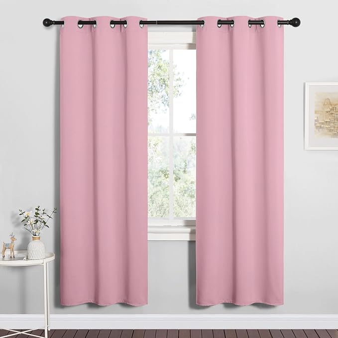 NICETOWN Bedroom Curtain Panels, 1 Pair, 34 by 72-inch, Crystal Pink | Blackout Draperies, Thermal Insulated Solid Grommet Blackout Curtains/Drapes