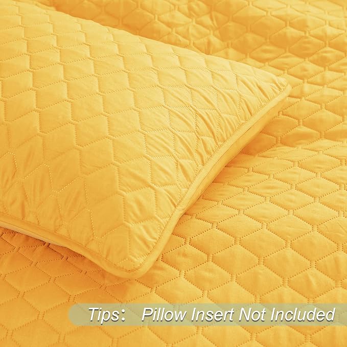 Exclusivo Mezcla Reversible Full Queen Quilt Bedding Set, Bright Yellow | Lightweight Bedspreads with 2 Pillow Shams, Soft Microfiber, All Season Bed Coverlets for Bedroom Guest Room, 90x96 Inch