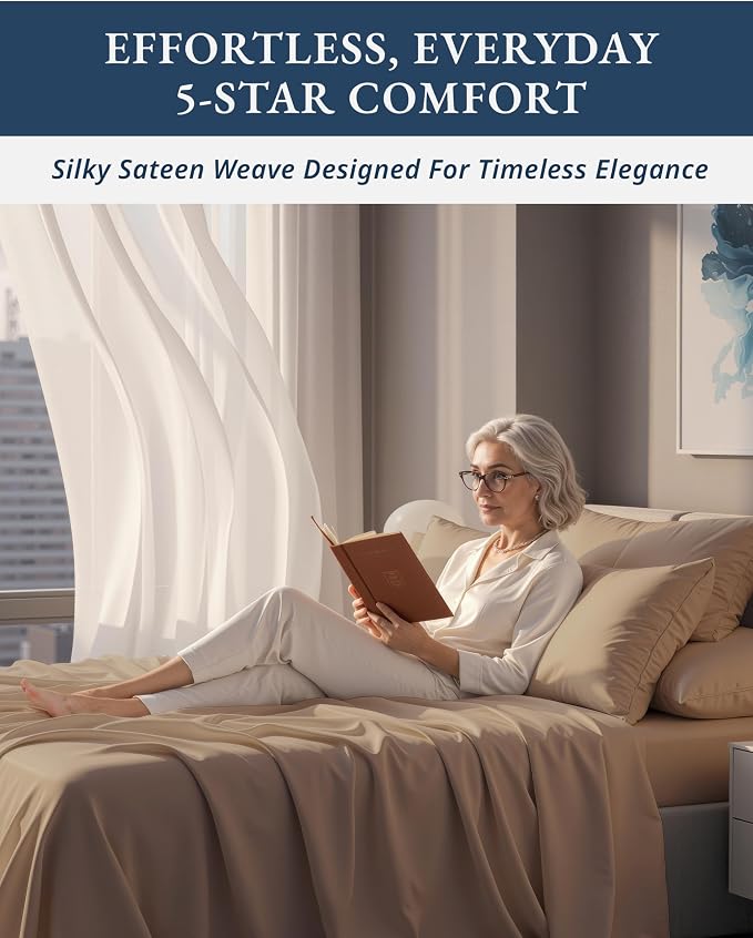 LANE LINEN Split King Sheet Set 100% Egyptian Cotton Sateen - Taupe | Split King Sheet Sets Adjustable Bed - 5-Piece Set, For Guests And Everyday Use, For A Silky Hotel-Style Bed, Plush