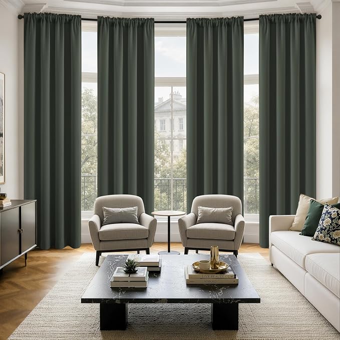 MIULEE 84 Inch Length Dark Mallard Blackout Bedroom Curtains Set of 4 | Thermal Curtains for Summer Heat, Light Blocking Privacy Bedroom Window Drapes, Top&Bottom Rod Pocket, Living Room