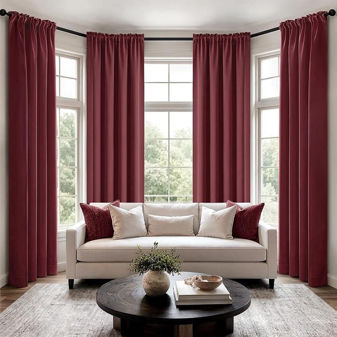 MIULEE 84 Inch Length Burgundy Red Blackout Bedroom Curtains Set of 4 | Thermal Curtains for Summer Heat, Light Blocking Privacy Bedroom Window Drapes, Top&Bottom Rod Pocket, Living Room