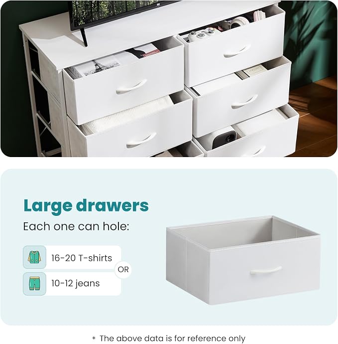 OLIXIS 6 Drawers Storage Organizers Units, Closet Organizers and Storage for Clothes, Fabric Storage Drawer TV Stand for Living Room, Chest of Dresser in 31.5" D x 11.8" W x 31.5" H, White | Anti-Tip Design, Chest of Drawers with Wooden Top & Sturdy Fr...
