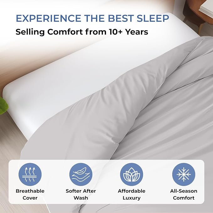 1 Pc Duvet Cover King Size-100% Egyptian Cotton 600 Thread Count Ultra Soft Premium Durable Comforter Cover Zipper Closure & Corner Ties - (Silver, 104" X 94")