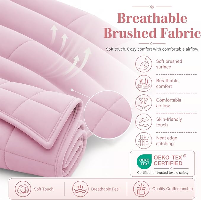 L'AGRATY Weighted Blanket for Adults 20lbs（Queen Size, 60"x80", Pink） Cooling Heavy Blanket Microfiber Breathable Big Weighted Throw Blanket for Summer Fall Winter