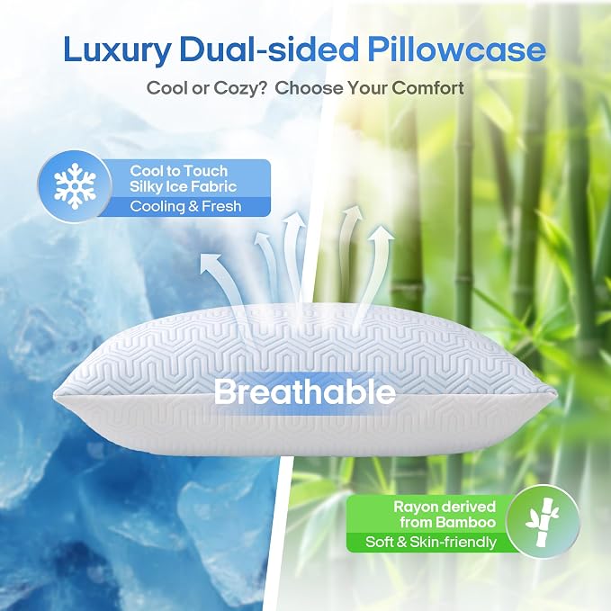 puredown® Cooling Goose Feather Down Pillow, Set of 1, King Size | Ultra Cooling Fabric, Removable Pillowcase, For Hot Sleeper, Medium Firm Support, Bed Pillows for Sleeping