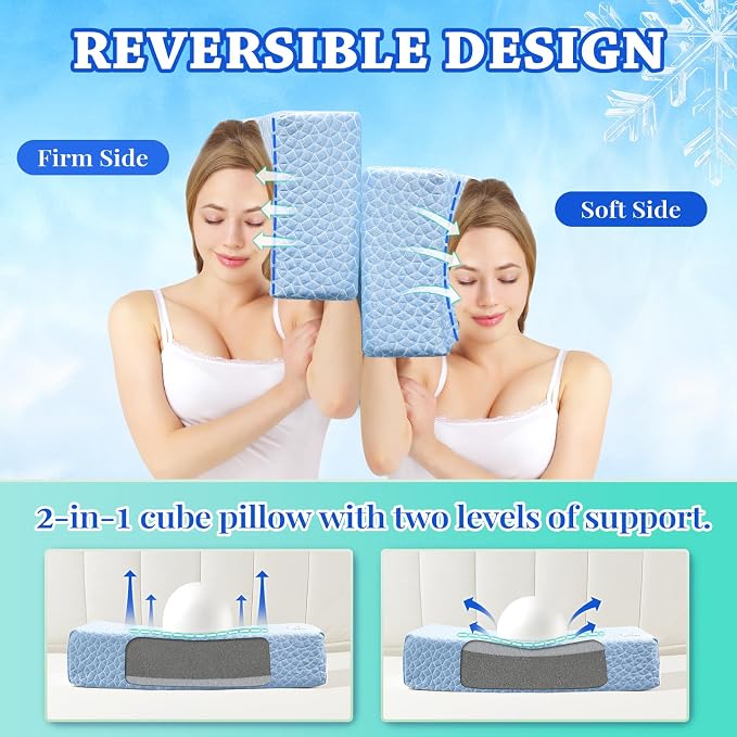 HARBOREST Cooling Cube Pillow - Side Sleeper Pillow for Neck and Shoulder Pain, Memory Foam Pillow Cube Pro with Adjustable Firmness,24"x12"x5", Blue