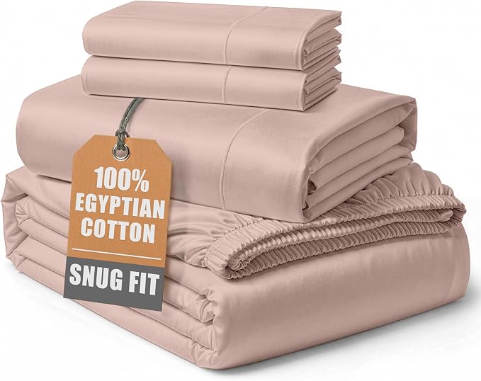 LANE LINEN Cali King Sheets 100% Egyptian Cotton Sateen - Sepia Rose | Deep Pocket California King Sheets - 4-Piece Set, For A Luxurious Night's Sleep, For A Silky Hotel-Style Bed, Plush