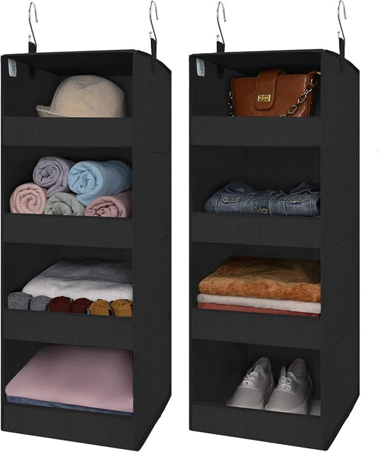 GRANNY SAYS 4-Shelf Hanging Closet Organizer, Foldable Storage, Black | 44 lb Capacity, No-Sag Support, Keeps Clothes Neat, Folds Flat, Fits RV, Dorm & Small Closets, 2 Pack