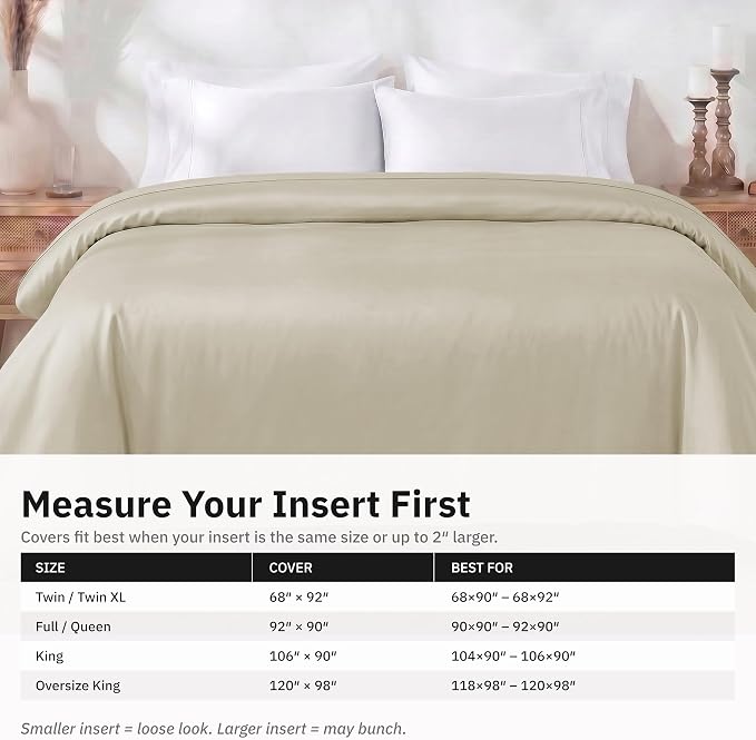 California Design Den Soft 100% Cotton Sateen Twin XL Duvet Cover, Beige | Duvet Cover Only, Comforter Not Included, Backed by Good Housekeeping Seal, Button Closure & Corner Ties