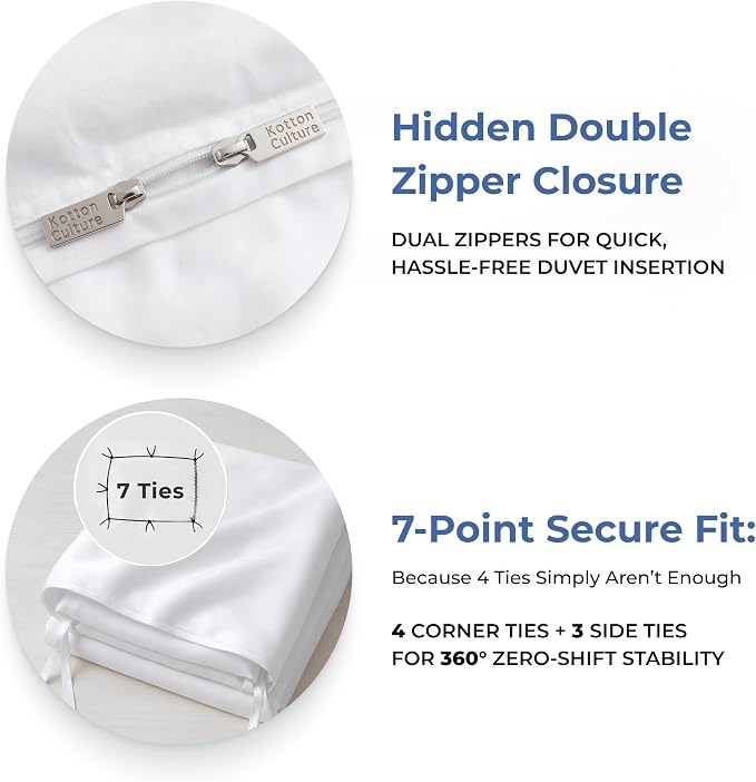 1 Pc 120" x 98" Duvet Cover Oversized King 100% Egyptian Cotton - 600 Thread Count Comforter Cover, Zipper Closure & Corner Ties - Fits Large King Inserts - White