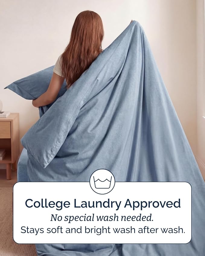 Duvet Cover Twin/Twin XL - 2 Piece with Zipper Closure - Heathered Blue | Extra Soft, Breathable, Twin/Twin XL Duvet Cover 68" x 90" w/ 1 Pillow Sham, Zipper Closures & Ties, Women, Men, Kids & Teens