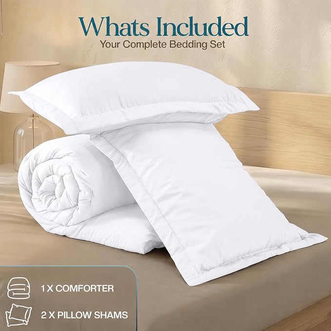 Queen Comforter Set 3 Piece White by Utopia Bedding, Comforters Queen Size, Bedding Comforters Sets, Down Alternative Soft Bed Set, 1 Comforter (88 x 88 inches) 2 Pillow Shams (20 x 26 inches)