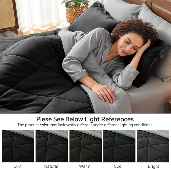 BEDELITE Twin XL Comforter Set 5 Pieces, Reversible Black Bed in A Bag | Soft All Season Down-Alternative Comforter, Sheets, Pillowcases & Shams, OEKO-TEX Certified Bedding for Drom Room, College
