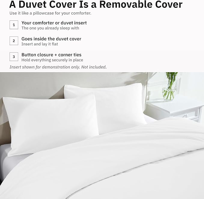 California Design Den Full/Queen Duvet Cover Set, White Antique | 3-Piece Set with 2 Pillow Shams, Backed by Good Housekeeping Seal, Button Closure & Corner Ties, 400 TC 100% Cotton Sateen