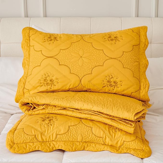 Cmfshape Queen Bedspread 90"x89" - Diamond Floral Pattern Stitching Quilt Set,Luxury Embroidery Bedding Set,Reversible Ultra Soft Lightweight Bedspread Coverlet for All Season,3 Pieces