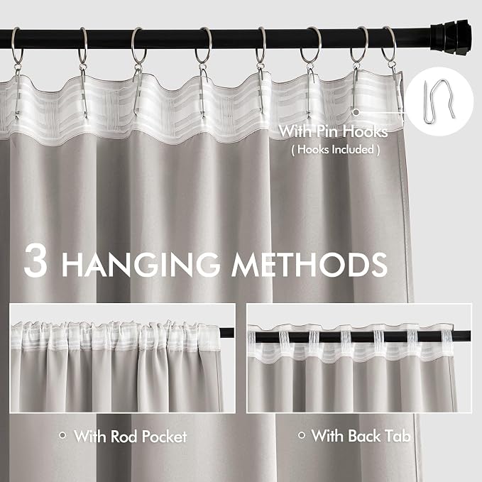 MIULEE Cobblestone Back Tab Blackout Curtains 52x102 Inch Long 2 Panels Set | Rod Pocket Pinch Pleated, Thermal Insulated, Bedroom Living Room Darkening Drapes, Light Blocking Floor to Ceiling Curtains