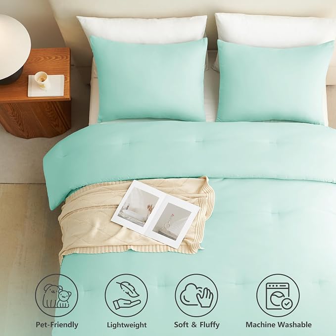 King Comforter Set, 3 Pieces Down Alternative Bedding, Mint Green | 270 GSM All Season Comforter with 4 Corner Ties for Use as a Duvet Insert, OEKO-TEX Certified, 2 Pillowcases, 102 x 90 in